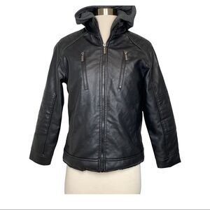 English Laundry Faux Leather Motorcycle Jacket w/Hood Front Pockets Zipper Sz M